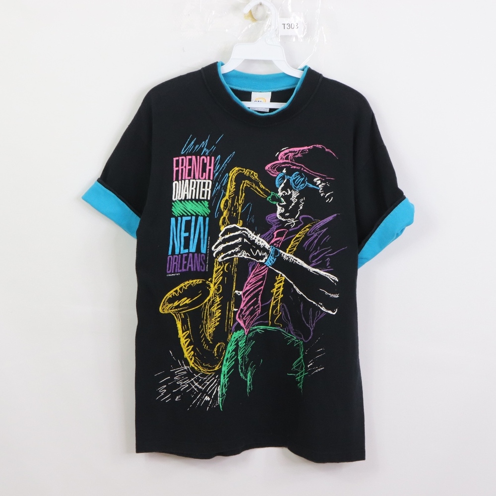 90s Mens Small New Orleans Jazz Sketch T Shirt